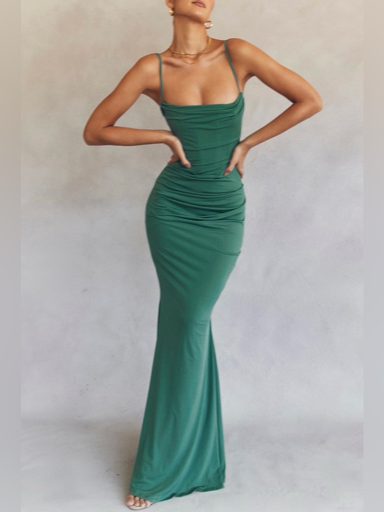 House Of Cb Milena Forest Corset Maxi Dress Green Xs
